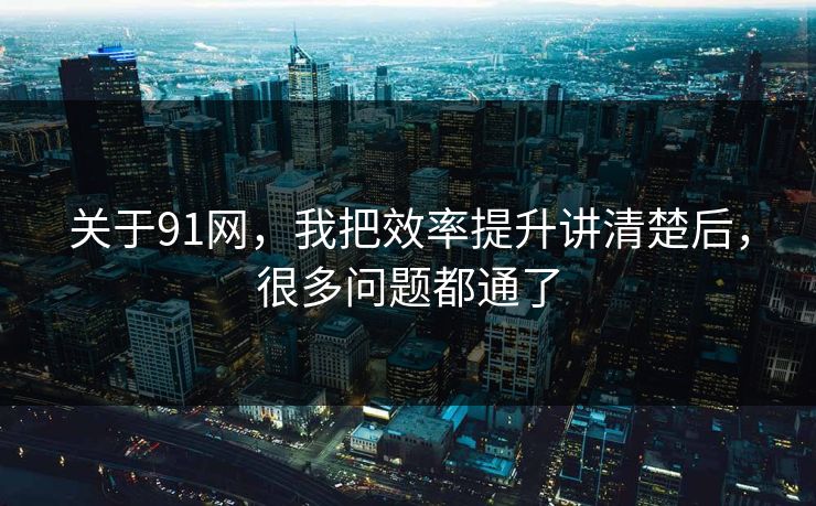 关于91网，我把效率提升讲清楚后，很多问题都通了