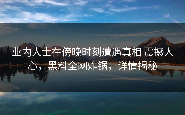 业内人士在傍晚时刻遭遇真相 震撼人心，黑料全网炸锅，详情揭秘